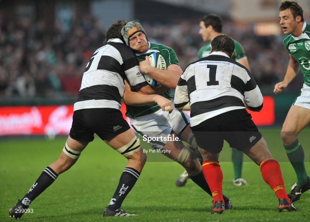 27 May 2008; Bob Casey, Ireland, in action against Ross Skeate, left, and Ollie Le Roux, Barbarians. Representative game, Ireland v Barbarians, Kingsholm, Gloucester, England. Picture credit: Pat Murphy / SPORTSFILE *** Local Caption ***