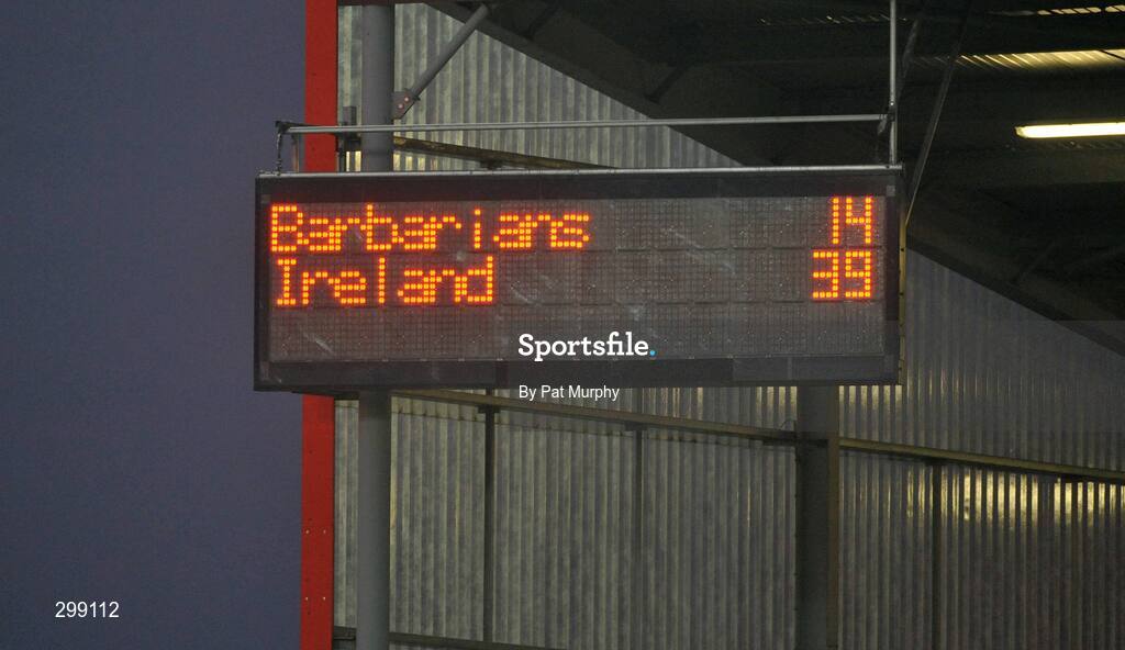 27 May 2008; The scoreboard shows the final score. Representative game, Ireland v Barbarians, Kingsholm, Gloucester, England. Picture credit: Pat Murphy / SPORTSFILE *** Local Caption ***