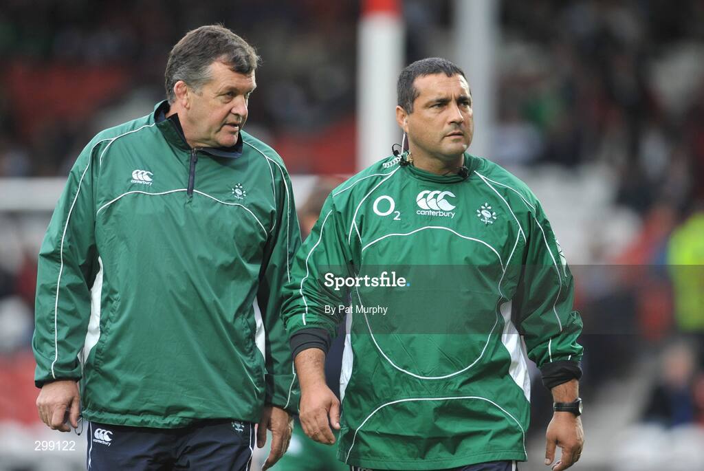 27 May 2008; Ireland interim coach Michael Bradley in conversation with assistant coach Niall O'Donovan, left, before the game. Representative game, Ireland v Barbarians, Kingsholm, Gloucester, England. Picture credit: Pat Murphy / SPORTSFILE *** Local Caption ***