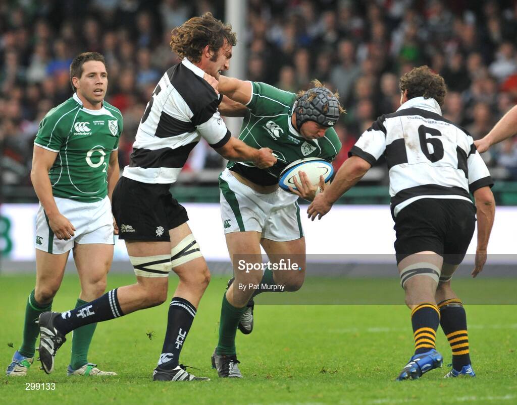 27 May 2008; Stephen Ferris, Ireland, in action against Ross Skeate, left, and Craig Newby, Barbarians. Representative game, Ireland v Barbarians, Kingsholm, Gloucester, England. Picture credit: Pat Murphy / SPORTSFILE *** Local Caption ***