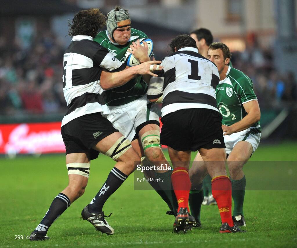 27 May 2008; Bob Casey, Ireland, in action against Ross Skeate, left, and Ollie Le Roux, Barbarians. Representative game, Ireland v Barbarians, Kingsholm, Gloucester, England. Picture credit: Pat Murphy / SPORTSFILE *** Local Caption ***