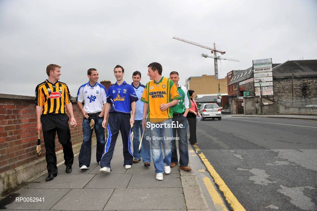 28 May 2008; GPA and Halifax have launched a new hurling initiative aimed at promoting the game in the non-traditional counties. The Hurling Twinning Programme will see counties from the Nicky Rackard Cup paired with their counterparts at McCarthy Cup level. At the launch are, from left, Kilkenny's Richie Power, Waterford's Ken McGrath, Cavan's Andrew Nelligan, Dublin's Kevin Flynn, Donegal's Danny Cullen, and Fermanagh's Ger McNally. Jury's Croke Park Hotel, Dublin. Picture credit: Brian Lawless / SPORTSFILE