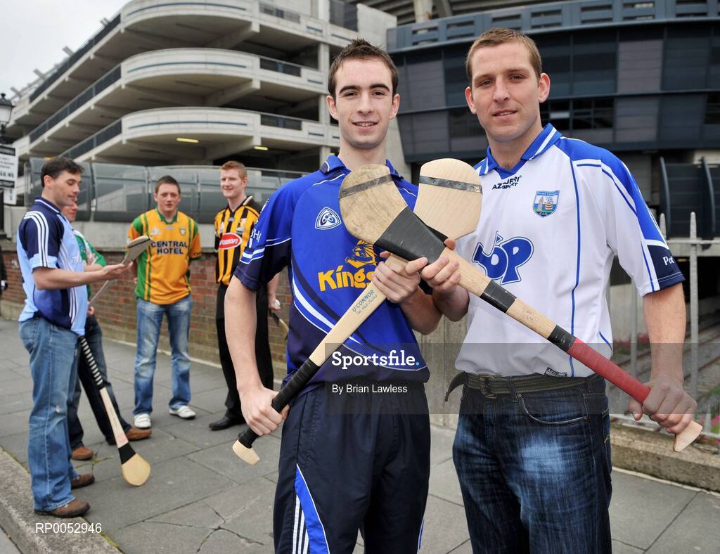 28 May 2008; GPA and Halifax have launched a new hurling initiative aimed at promoting the game in the non-traditional counties. The Hurling Twinning Programme will see counties from the Nicky Rackard Cup paired with their counterparts at McCarthy Cup level. At the launch are Waterford's Ken McGrath, right, with Cavan's Andrew Nelligan. Jury's Croke Park Hotel, Dublin. Picture credit: Brian Lawless / SPORTSFILE