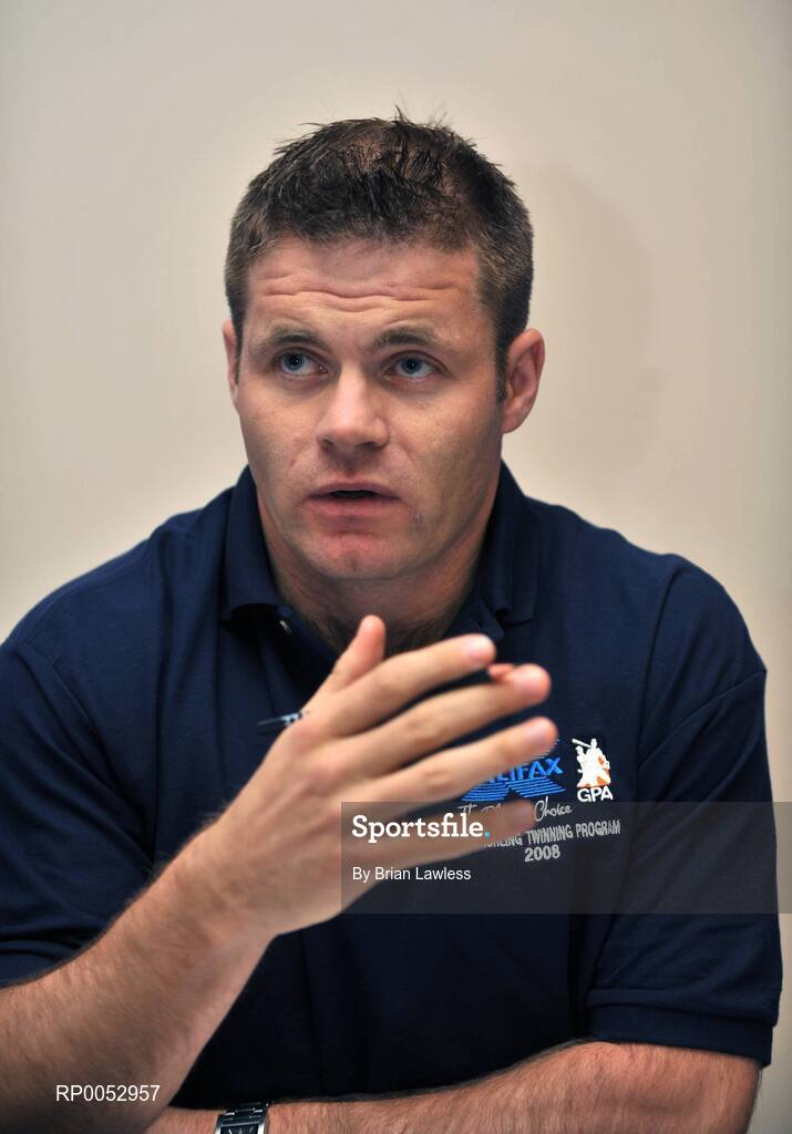 28 May 2008; GPA and Halifax have launched a new hurling initiative aimed at promoting the game in the non-traditional counties. The Hurling Twinning Programme will see counties from the Nicky Rackard Cup paired with their counterparts at McCarthy Cup level. Speaking at the launch is GPA Chief Executive Dessie Farrell. Jury's Croke Park Hotel, Dublin. Picture credit: Brian Lawless / SPORTSFILE