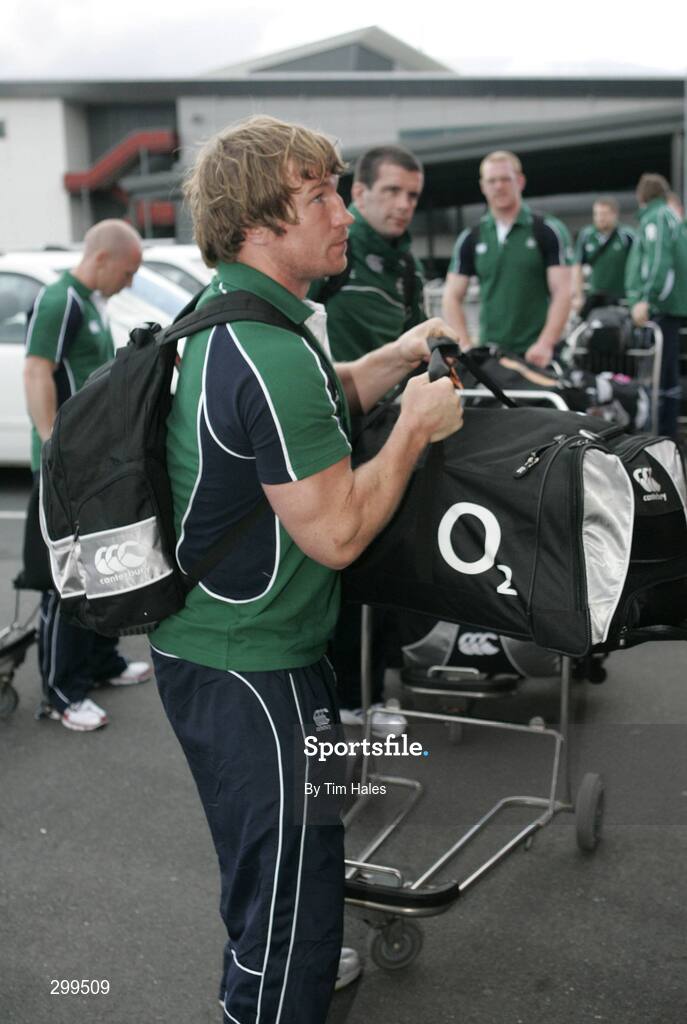 1 June 2008; Ireland's Jerry Flannery loads his bags onto the team bus on the team's arrival at Wellington International Airport ahead of the start of Ireland's Summer Tour. 2008 Ireland Rugby Summer Tour, Wellington Airport, Wellington, New Zealand. Picture credit: Tim Hales / SPORTSFILE