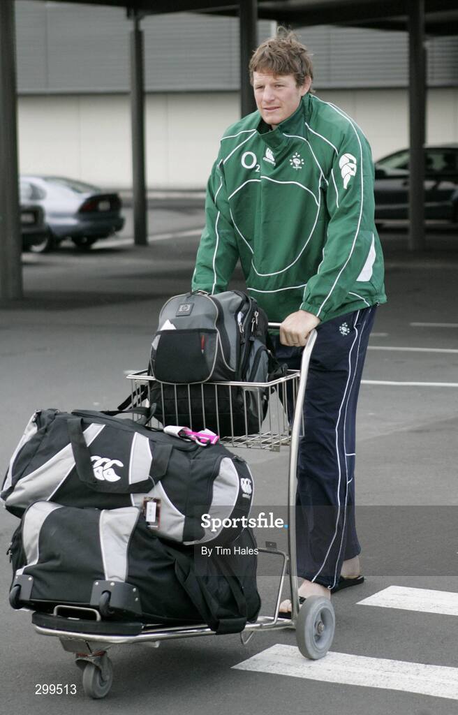 1 June 2008; Ireland's Malcolm O'Kelly makes his way to the team bus on the team's arrival at Wellington International Airport ahead of the start of Ireland's Summer Tour. 2008 Ireland Rugby Summer Tour, Wellington Airport, Wellington, New Zealand. Picture credit: Tim Hales / SPORTSFILE