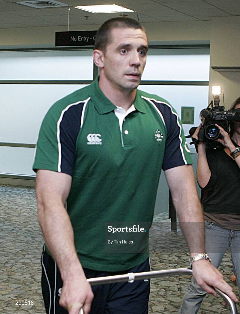 1 June 2008; Ireland's Alan Quinlan makes his way to the team bus on the team's arrival at Wellington International Airport ahead of the start of Ireland's Summer Tour. 2008 Ireland Rugby Summer Tour, Wellington Airport, Wellington, New Zealand. Picture credit: Tim Hales / SPORTSFILE