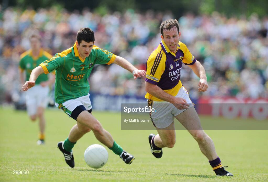 1 June 2008; Cormac McGill, Meath, in action against Paddy Colfer, Wexford. GAA Football Leinster Senior Championship Quarter-Final, Meath v Wexford, Dr. Cullen Park, Carlow. Picture credit: Matt Browne / SPORTSFILE