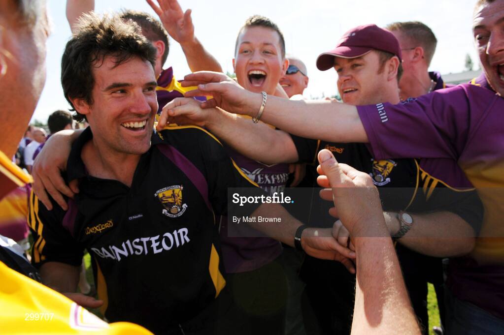 1 June 2008; Wexford manager Jason Ryan is congratulated by fans after the final whistle. GAA Football Leinster Senior Championship Quarter-Final, Meath v Wexford, Dr. Cullen Park, Carlow. Picture credit: Matt Browne / SPORTSFILE