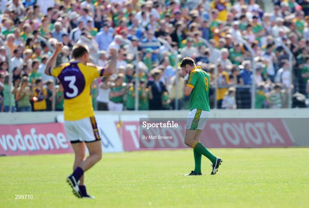 1 June 2008; Brian Meade, Meath, 9, leaves the field after he was sent off against Wexford. GAA Football Leinster Senior Championship Quarter-Final, Meath v Wexford, Dr. Cullen Park, Carlow. Picture credit: Matt Browne / SPORTSFILE