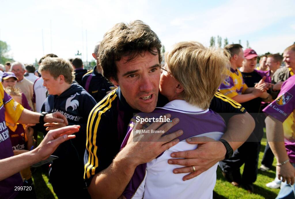 1 June 2008; Wexford manager Jason Ryan is congratulated by a fan after the final whistle. GAA Football Leinster Senior Championship Quarter-Final, Meath v Wexford, Dr. Cullen Park, Carlow. Picture credit: Matt Browne / SPORTSFILE
