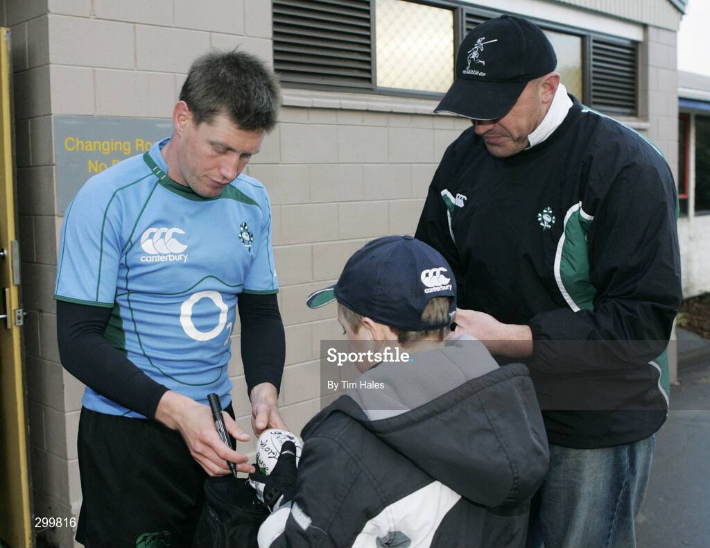 2 June 2008; Ireland's Ronan O'Gara signs an autograph after squad training. 2008 Ireland Rugby Summer Tour, squad training, Porirua Park, Wellington, New Zealand. Picture credit: Tim Hales / SPORTSFILE