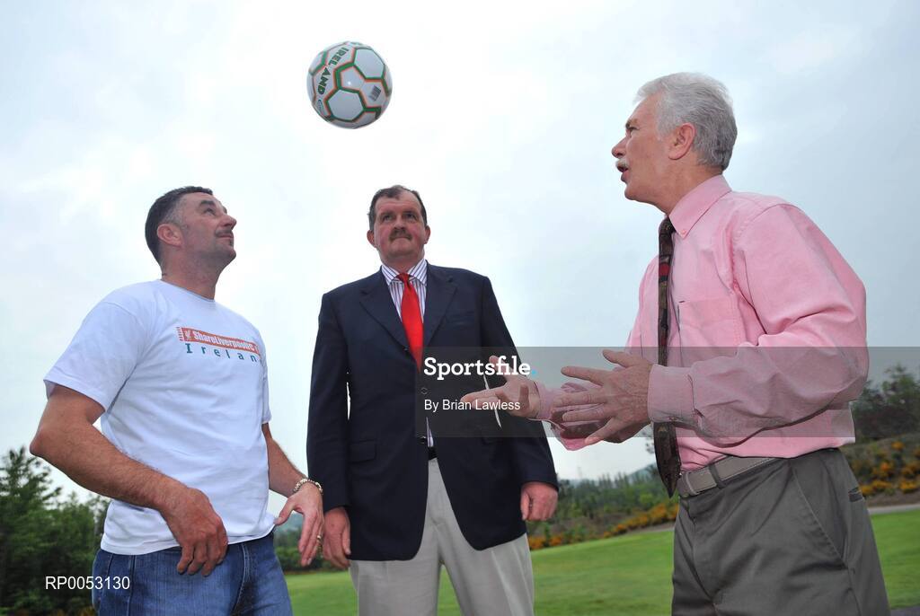 30 May 2008; Former Liverpool and Republic of Ireland player John Aldridge, left, Bernard O'Byrne, National Coordinator of Share Liverpool FC Ireland, centre, and Dr. Rogan Taylor, Founder of Share Liverpool FC and the Football Supporters Association UK, at a photocall to launch Share Liverpool FC Ireland. The Share Liverpool FC initiative was formed in February 2008. The idea is to get 100,000 Liverpool fans to give 6,300euros / £5,000 each to help buy the club out. Citywest Hotel, Saggart, Co. Dublin. Picture credit: Brian Lawless / SPORTSFILE  *** Local Caption ***