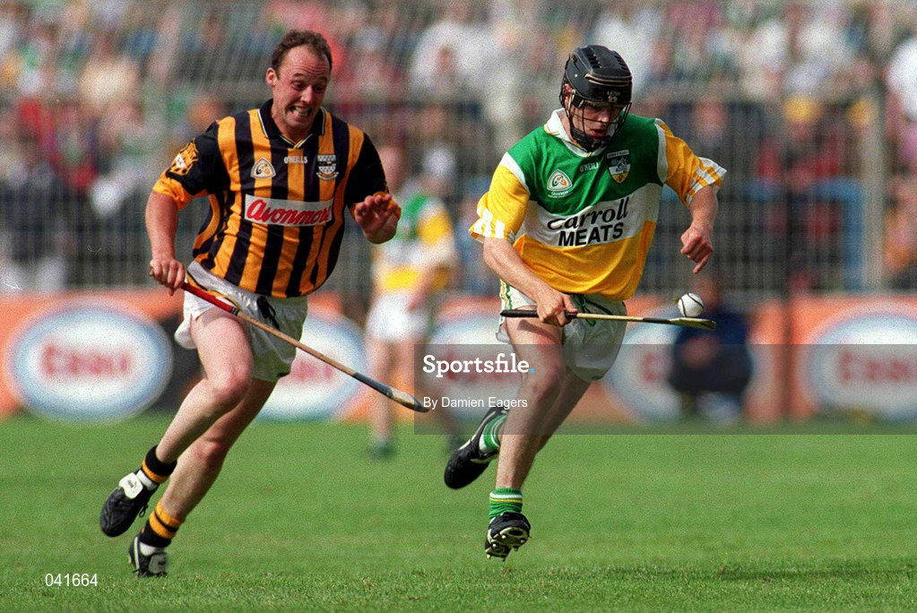 9 July 2000; Brendan Murphy of Offaly in action against Andy Comerford of Kilkenny during the Guinness Leinster Senior Hurling Championship Final match between Kilkenny and Offaly at Croke Park in Dublin. Photo by Damien Eagers/Sportsfile