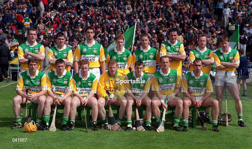 9 July 2000; The Offaly team ahead of the Guinness Leinster Senior Hurling Championship Final match between Kilkenny and Offaly at Croke Park in Dublin. Photo by Ray McManus/Sportsfile