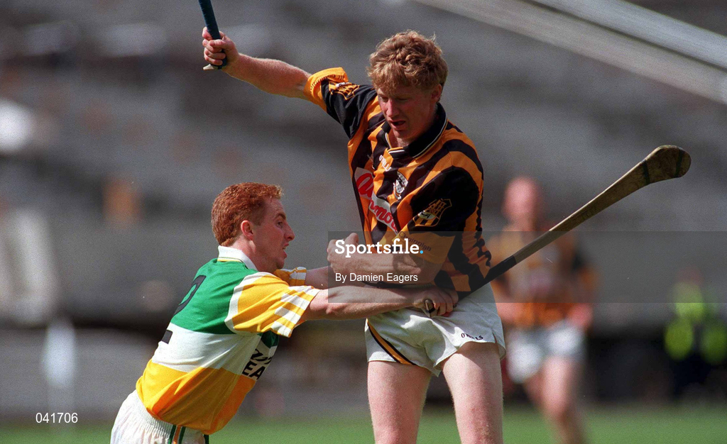 9 July 2000; John Power of Kilkenny in action against Simon Whelahan of Offaly during the Guinness Leinster Senior Hurling Championship Final match between Kilkenny and Offaly at Croke Park in Dublin. Photo by Damien Eagers/Sportsfile