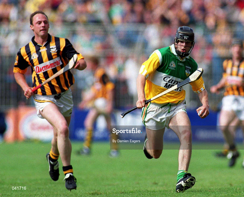 9 July 2000; Brendan Murphy of Offaly in action against Andy Comerford of Kilkenny during the Guinness Leinster Senior Hurling Championship Final match between Kilkenny and Offaly at Croke Park in Dublin. Photo by Damien Eagers/Sportsfile