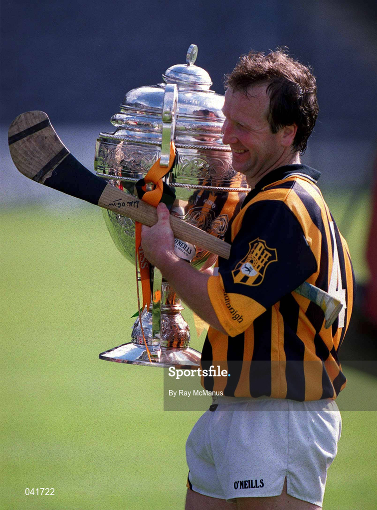 9 July 2000; Kilkenny captain Willie O'Connor lifts the Bob O'Keeffe Cup following the Guinness Leinster Senior Hurling Championship Final match between Kilkenny and Offaly at Croke Park in Dublin. Photo by Ray McManus/Sportsfile