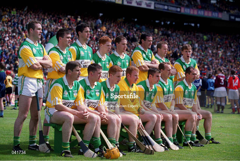 9 July 2000; The Offaly team ahead of the Guinness Leinster Senior Hurling Championship Final match between Kilkenny and Offaly at Croke Park in Dublin. Photo by Damien Eagers/Sportsfile