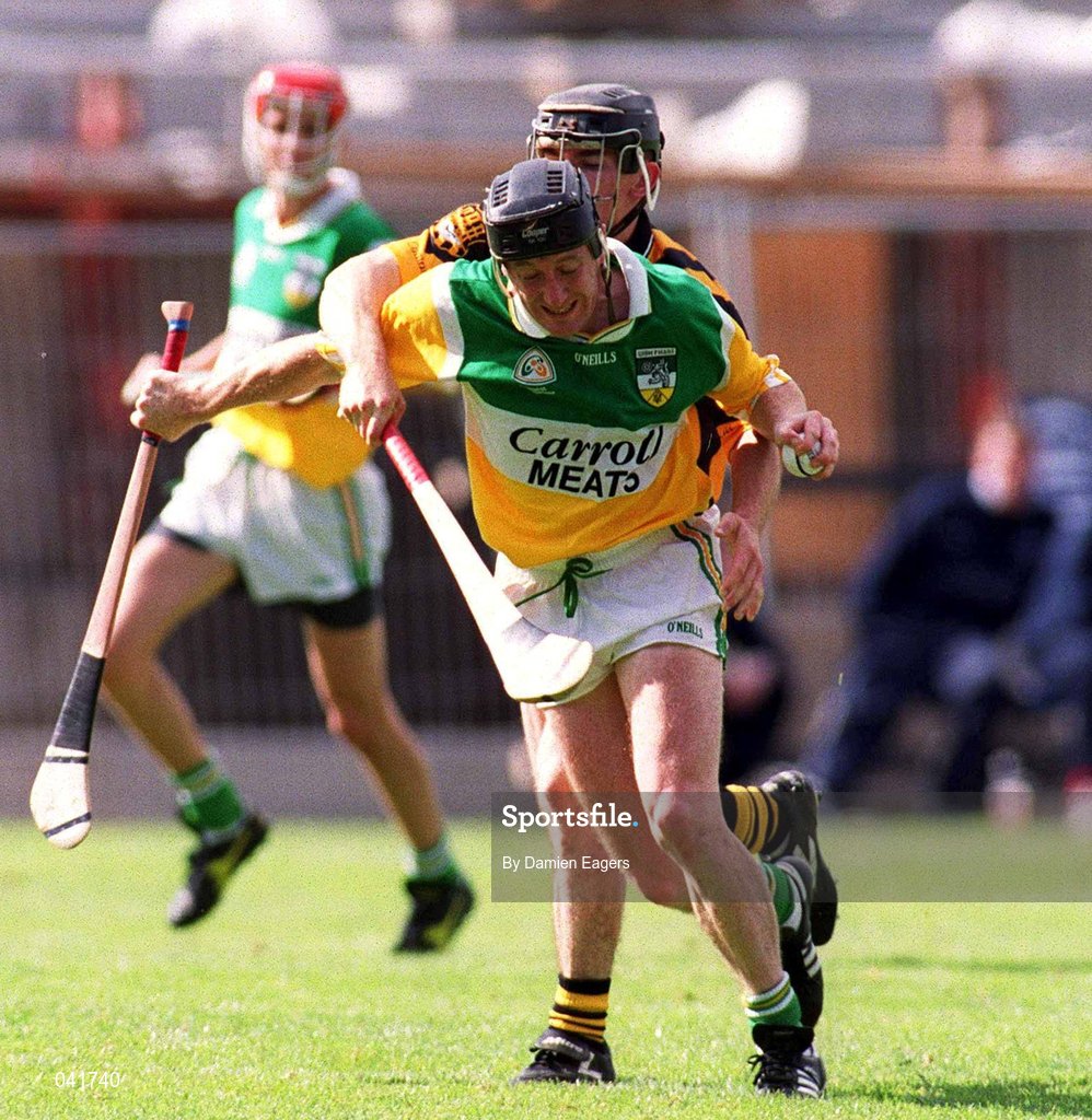 9 July 2000; Brian Whelahan of Offaly in action against Noel Hickey of Kilkenny during the Guinness Leinster Senior Hurling Championship Final match between Kilkenny and Offaly at Croke Park in Dublin. Photo by Damien Eagers/Sportsfile