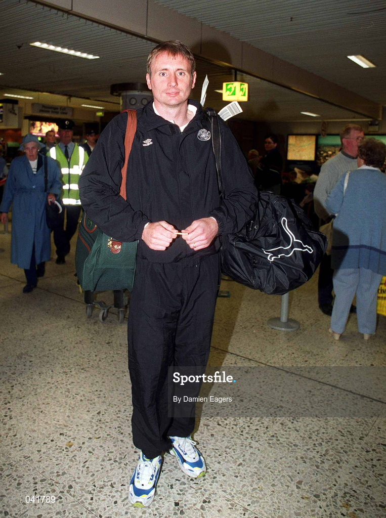 8 July 2000; Tommy Boyd of Celtic arrives at Dublin Airport ahead of the Pre-Season Friendly between Bray Wanderers and Celtic which will take place at The Carlisle Grounds in Bray, Wicklow. Photo by Damien Eagers/Sportsfile