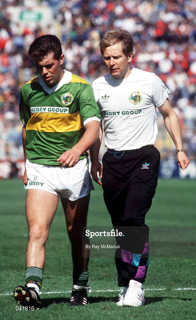 11 August 1991; Kerry manager Micky Ned O'Sullivan pictured with John Cronin after the All-Ireland Senior Football Championship Semi-Final match between Down and Kerry at Croke Park in Dublin. Photo by Ray McManus/Sportsfile