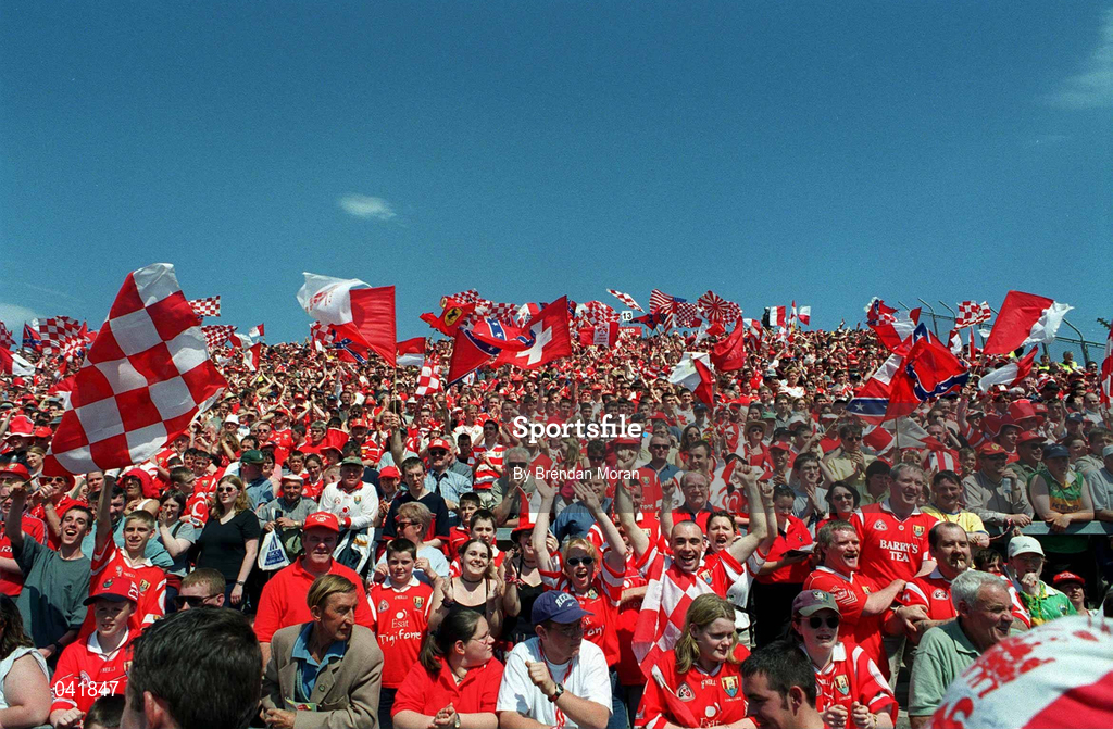18 June 2000; Cork supporters during the Bank of Ireland Munster Senior Football Championship Semi-Final between Kerry and Cork at Fitzgerald Stadium in Killarney, Kerry. Photo By Brendan Moran/Sportsfile