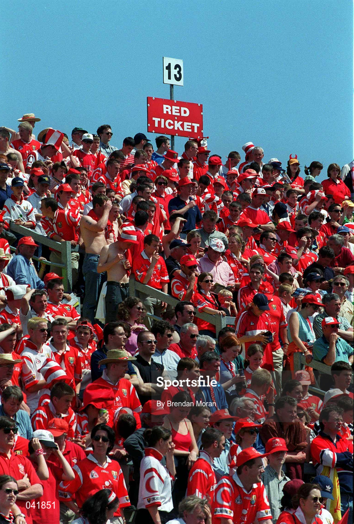 18 June 2000; Cork supporters during the Bank of Ireland Munster Senior Football Championship Semi-Final between Kerry and Cork at Fitzgerald Stadium in Killarney, Kerry. Photo By Brendan Moran/Sportsfile