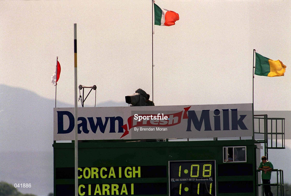 18 June 2000; A general view of the scoreboard during the Bank of Ireland Munster Senior Football Championship Semi-Final between Kerry and Cork at Fitzgerald Stadium in Killarney, Kerry. Photo By Brendan Moran/Sportsfile