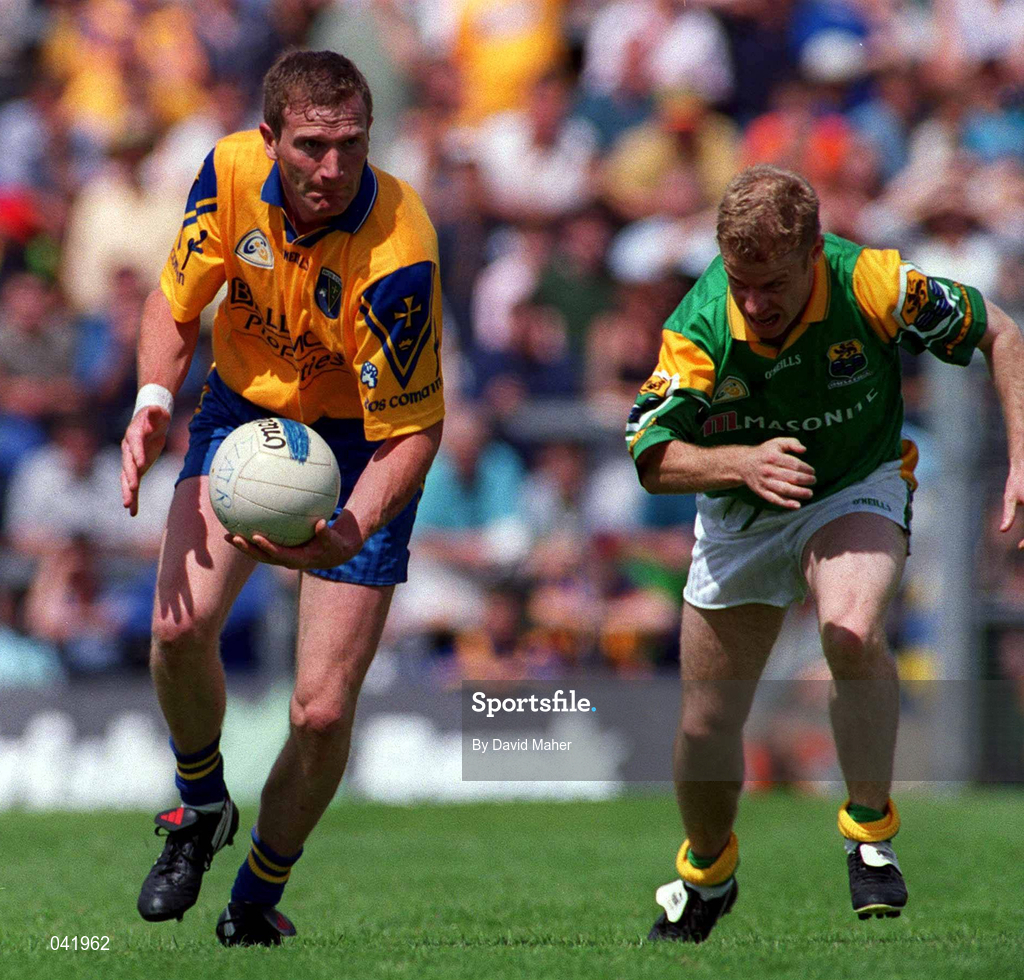 2 July 2000; Ronan Owens of Roscommon in action against Padraig Kenny of Leitrim during the Bank of Ireland Connacht Senior Football Championship Semi-Final match between Roscommon and Leitrim at Dr Hyde Park in Roscommon. Photo by David Maher/Sportsfile