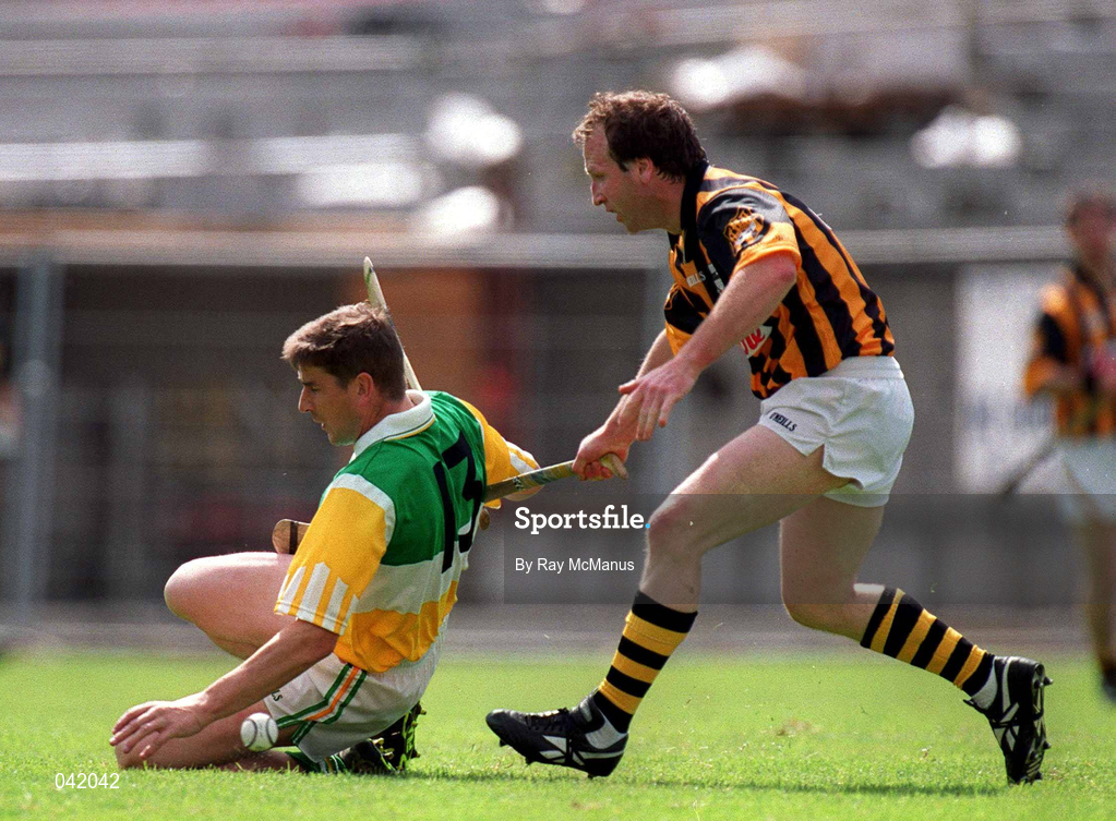 9 July 2000; Michael Duignan of Offaly in action against Willie O'Connor of Kilkenny during the Guinness Leinster Senior Hurling Championship Final match between Kilkenny and Offaly at Croke Park in Dublin. Photo by Ray McManus/Sportsfile