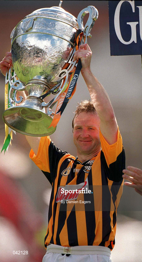 9 July 2000; Kilkenny captain Willie O'Connor lifts the Bob O'Keeffe Cup following the Guinness Leinster Senior Hurling Championship Final match between Kilkenny and Offaly at Croke Park in Dublin. Photo by Damien Eagers/Sportsfile