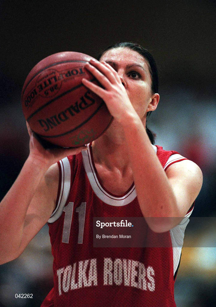 28 January 2000; Sharon Kelly of Tolka Rovers during the Senior Women's Sprite Cup Semi-Final between Tolka Rovers and Meteors at the National Basketball Arena in Tallaght, Dublin. Photo By Brendan Moran/Sportsfile