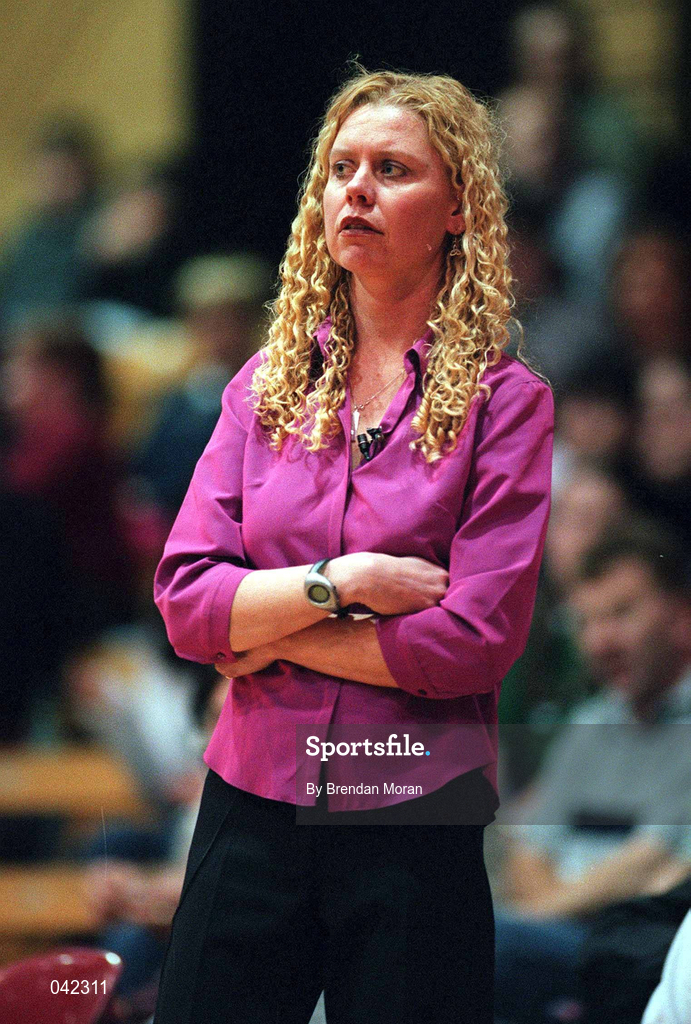 29 January 2000; Wildcats coach Katy Delaney during the Senior Women's Sprite Cup Semi-Final match between Killester and Wildcats at the National Basketball Arena in Tallaght, Dublin. Photo By Brendan Moran/Sportsfile