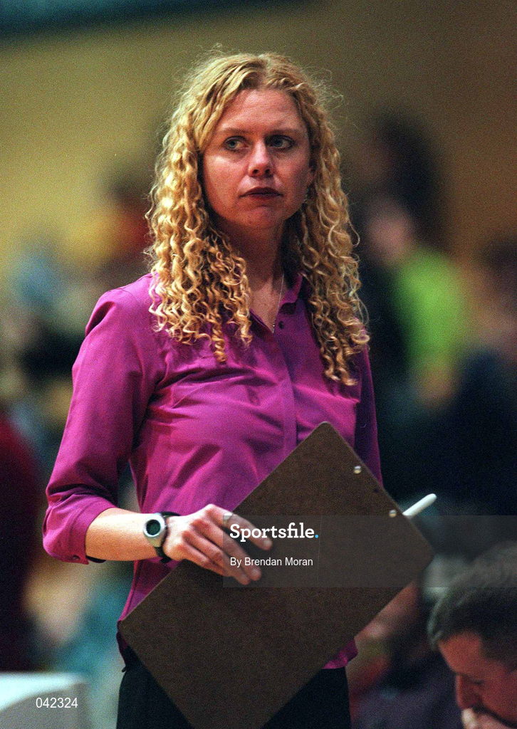 29 January 2000; Wildcats coach Katy Delaney during the Senior Women's Sprite Cup Semi-Final match between Killester and Wildcats at the National Basketball Arena in Tallaght, Dublin. Photo By Brendan Moran/Sportsfile