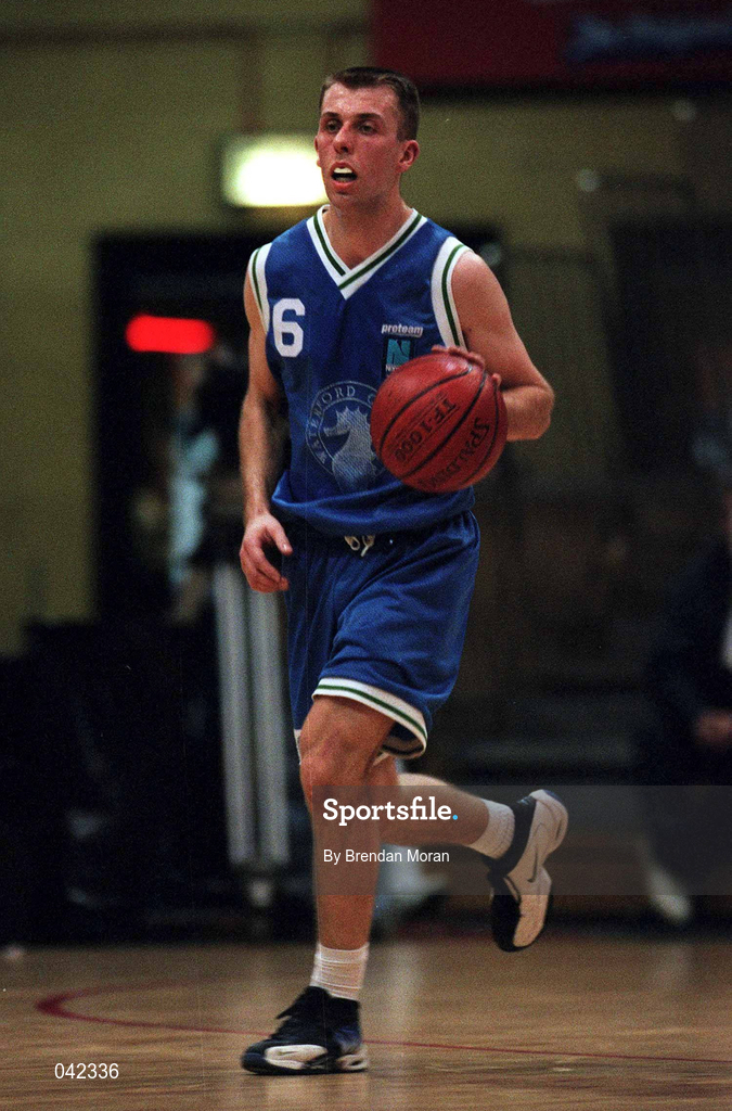 29 January 2000; Dean Kavanagh of Waterford Crystal during the Men's Sprite Cup Semi-Final match between St Vincent's and Waterford Crystal at the National Basketball Arena in Tallaght, Dublin. Photo By Brendan Moran/Sportsfile