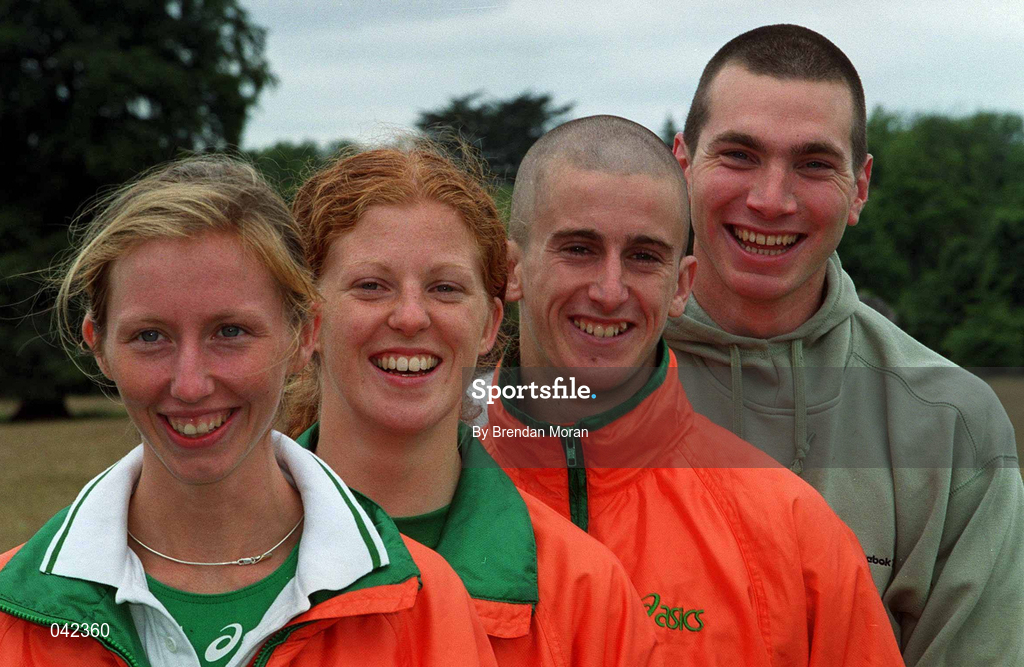 15 July 2000;  Team Ireland Race Walkers, from left, Olive Loughnane, Gillian O'Sullivan, Robert Heffernan and Jamie Costin, during a training session in Pheonix Park, Dublin, ahead of the 2000 Olympic Games which will be held in Sydney, Australia. Photo By Brendan Moran/Sportsfile
