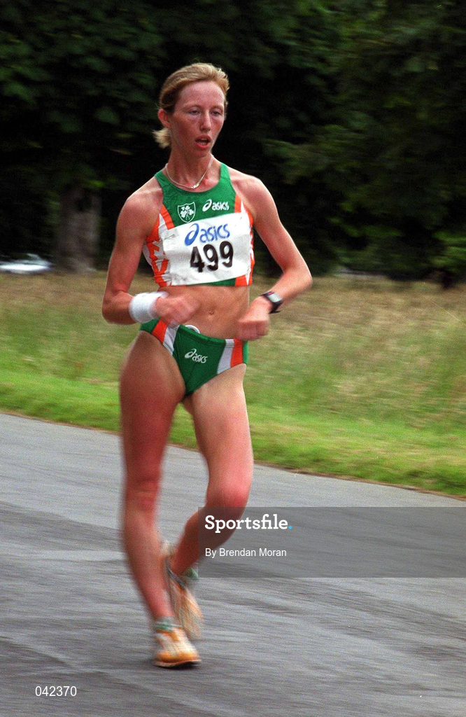 15 July 2000; Olive Loughnane during a Team Ireland Race Walking training session in Pheonix Park, Dublin, ahead of the 2000 Olympic Games which will be held in Sydney, Australia. Photo By Brendan Moran/Sportsfile