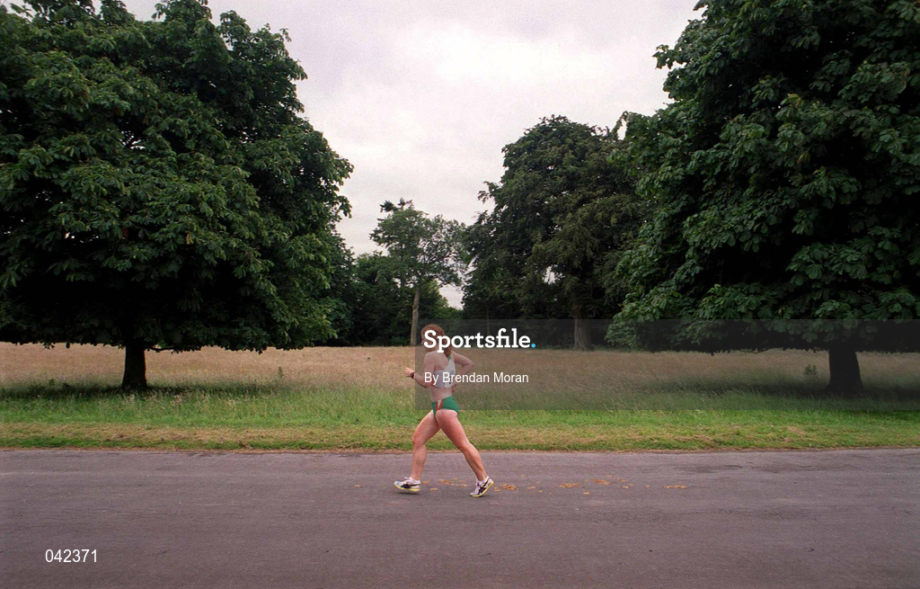 15 July 2000; Gillian O'Sullivan during a Team Ireland Race Walking training session in Pheonix Park, Dublin, ahead of the 2000 Olympic Games which will be held in Sydney, Australia. Photo By Brendan Moran/Sportsfile