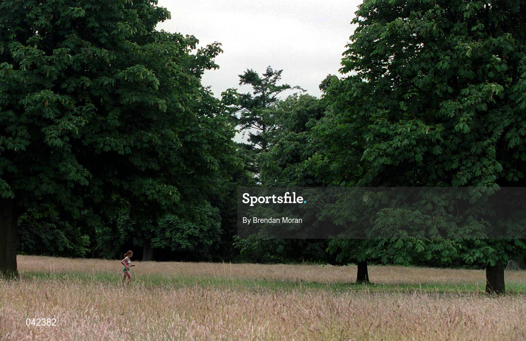 15 July 2000; Gillian O'Sullivan during a Team Ireland Race Walking training session in Pheonix Park, Dublin, ahead of the 2000 Olympic Games which will be held in Sydney, Australia. Photo By Brendan Moran/Sportsfile