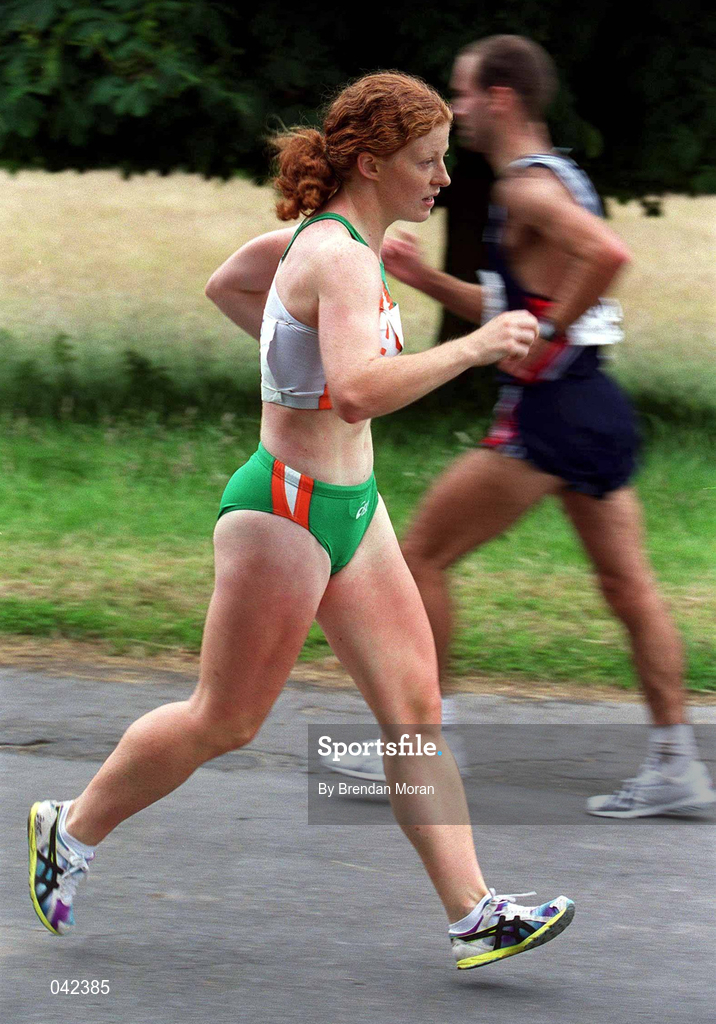 15 July 2000; Gillian O'Sullivan during a Team Ireland Race Walking training session in Pheonix Park, Dublin, ahead of the 2000 Olympic Games which will be held in Sydney, Australia. Photo By Brendan Moran/Sportsfile