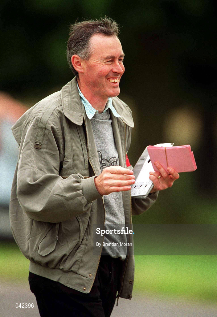 15 July 2000; Race Walking coach Michael Lane during a Team Ireland Race Walking training session in Pheonix Park, Dublin, ahead of the 2000 Olympic Games which will be held in Sydney, Australia. Photo By Brendan Moran/Sportsfile