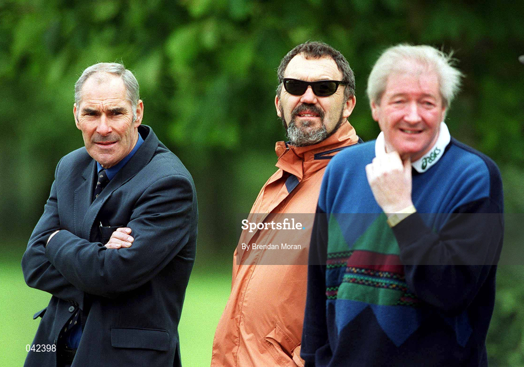 15 July 2000; In attendance are, from left, Michael Heery, President IABA, Dermot Nagle, Honorary General Secretary AAI, and Chirs Wall, International Secretary, during a Team Ireland Race Walking training session in Pheonix Park, Dublin, ahead of the 2000 Olympic Games which will be held in Sydney, Australia. Photo By Brendan Moran/Sportsfile