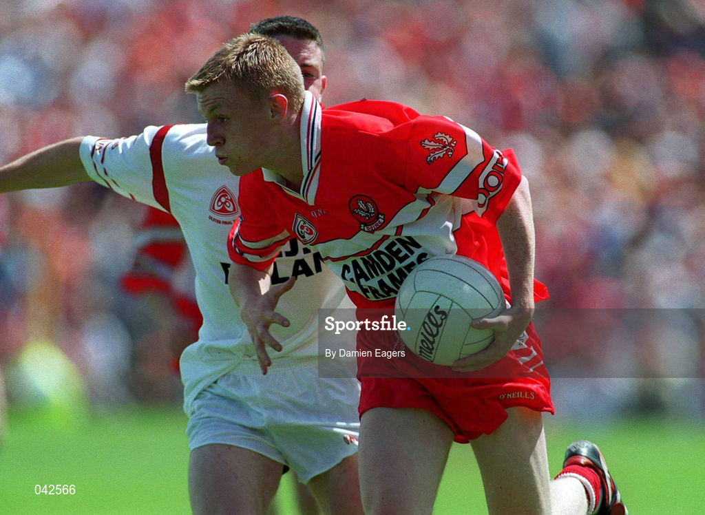 16 July 2000; Martin Donaghy of Derry during the Ulster Minor Football Championship Final match between Tyrone and Derry at St Tiernach's Park in Clones, Monaghan. Photo by Damien Eagers/Sportsfile