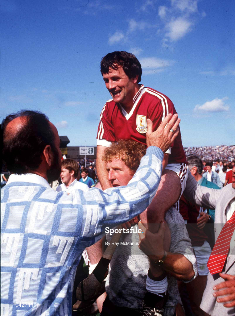 9 August 1987; Martin Naughton of Galway is congratulated by Galway fans following the All-Ireland Senior Hurling Championship Semi-Final match between Tipperary and Galway at Croke Park in Dublin. Photo by Ray McManus/Sportsfile