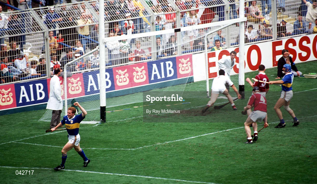 6 August 1989; Declan Ryan of Tipperary celebrates after scoring a goal during the All-Ireland Senior Hurling Championship Semi-Final match between Tipperary and Galway at Croke Park in Dublin. Photo by Ray McManus/Sportsfile