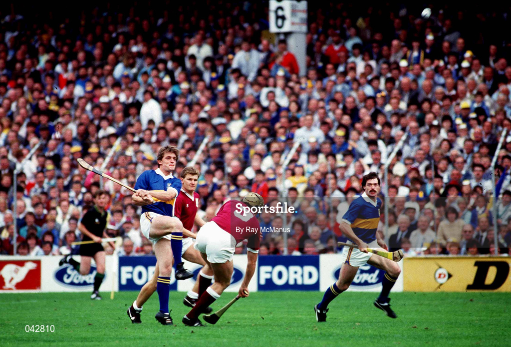 9 August 1987; Nicky English of Tipperary in action against Conor Hayes of Galway during the All-Ireland Senior Hurling Championship Semi-Final match between Tipperary and Galway at Croke Park in Dublin. Photo by Ray McManus/Sportsfile