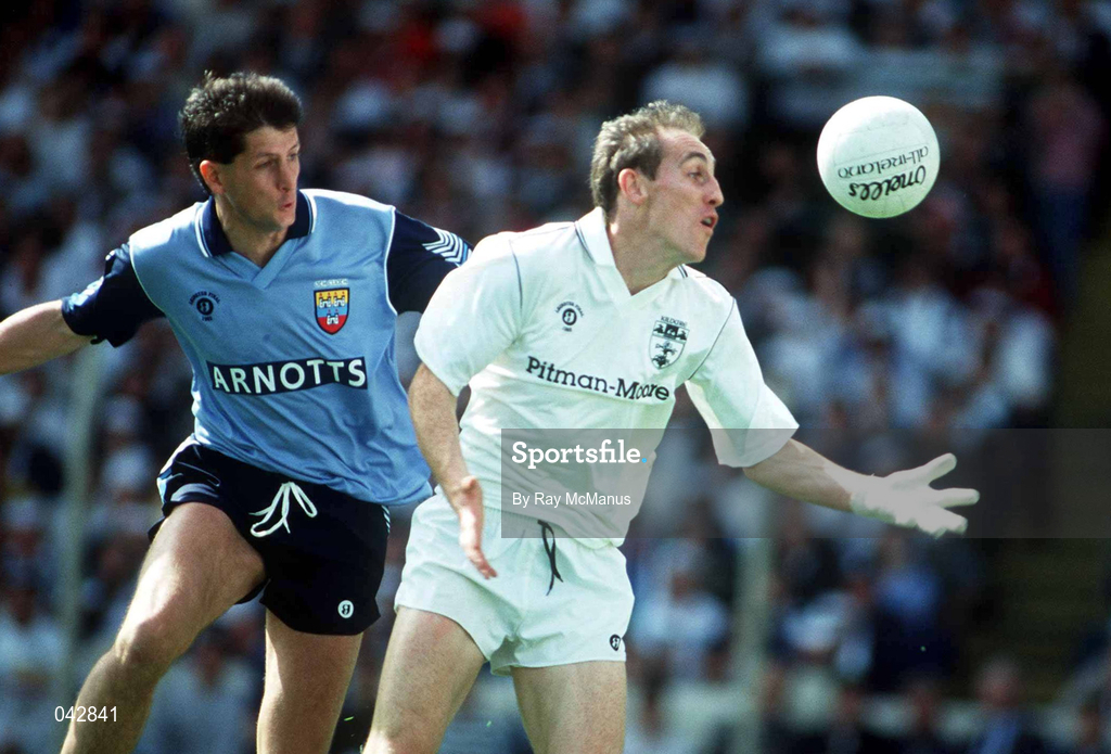26 July 1992; Davy Dalton of Kildare in action against Mick Galvin of Dublin during the Leinster Senior Football Championship Final match between Dublin and Kildare at Croke Park in Dublin. Photo by Ray McManus/Sportsfile