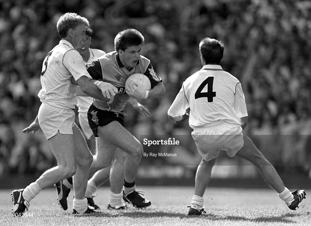26 July 1992; Dessie Farrell of Dublin is tackled by Seamus Dowling, right, and John Crofton of Kildare during the Leinster Senior Football Championship Final match between Dublin and Kildare at Croke Park in Dublin. Photo by Ray McManus/Sportsfile