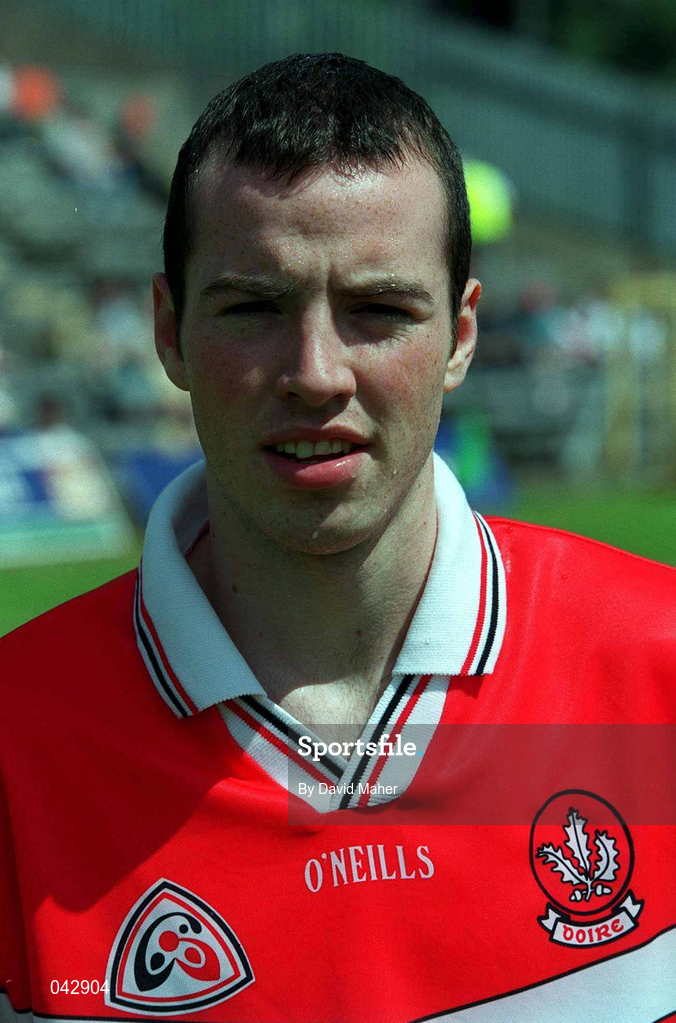 16 July 2000; Sean McKenna of Derry ahead of the Ulster Minor Football Championship Final match between Tyrone and Derry at St Tiernach's Park in Clones, Monaghan. Photo by David Maher/Sportsfile